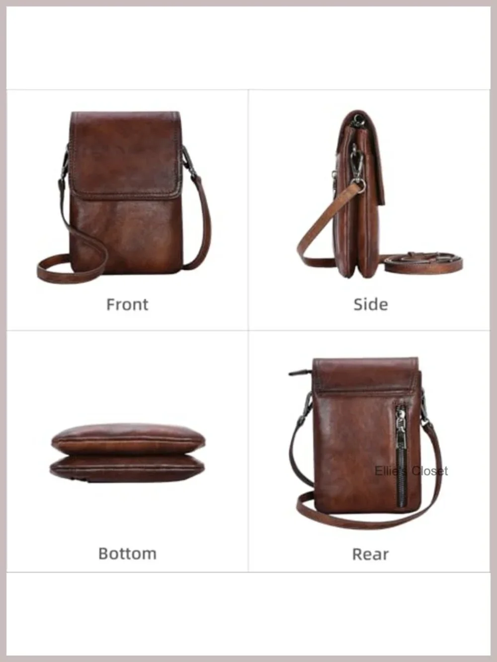 Genuine Leather Crossbody Bag RFID Blocking Detachable Adjustable Strap Travel